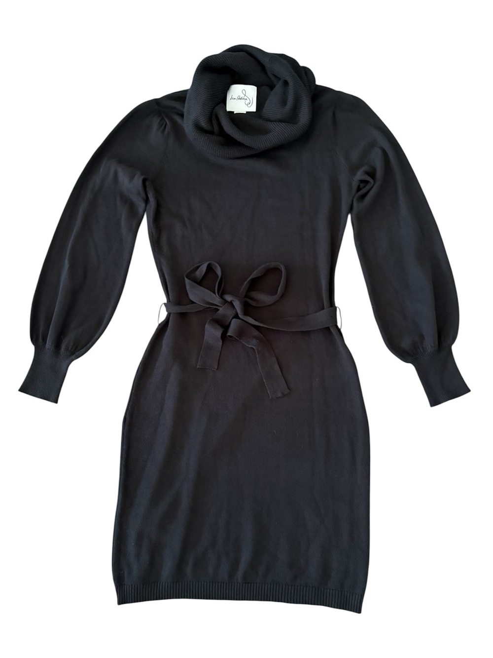 Sam Edelman Black Cowl Neck Sweater Dress Balloon Sleeve Size Medium Like New